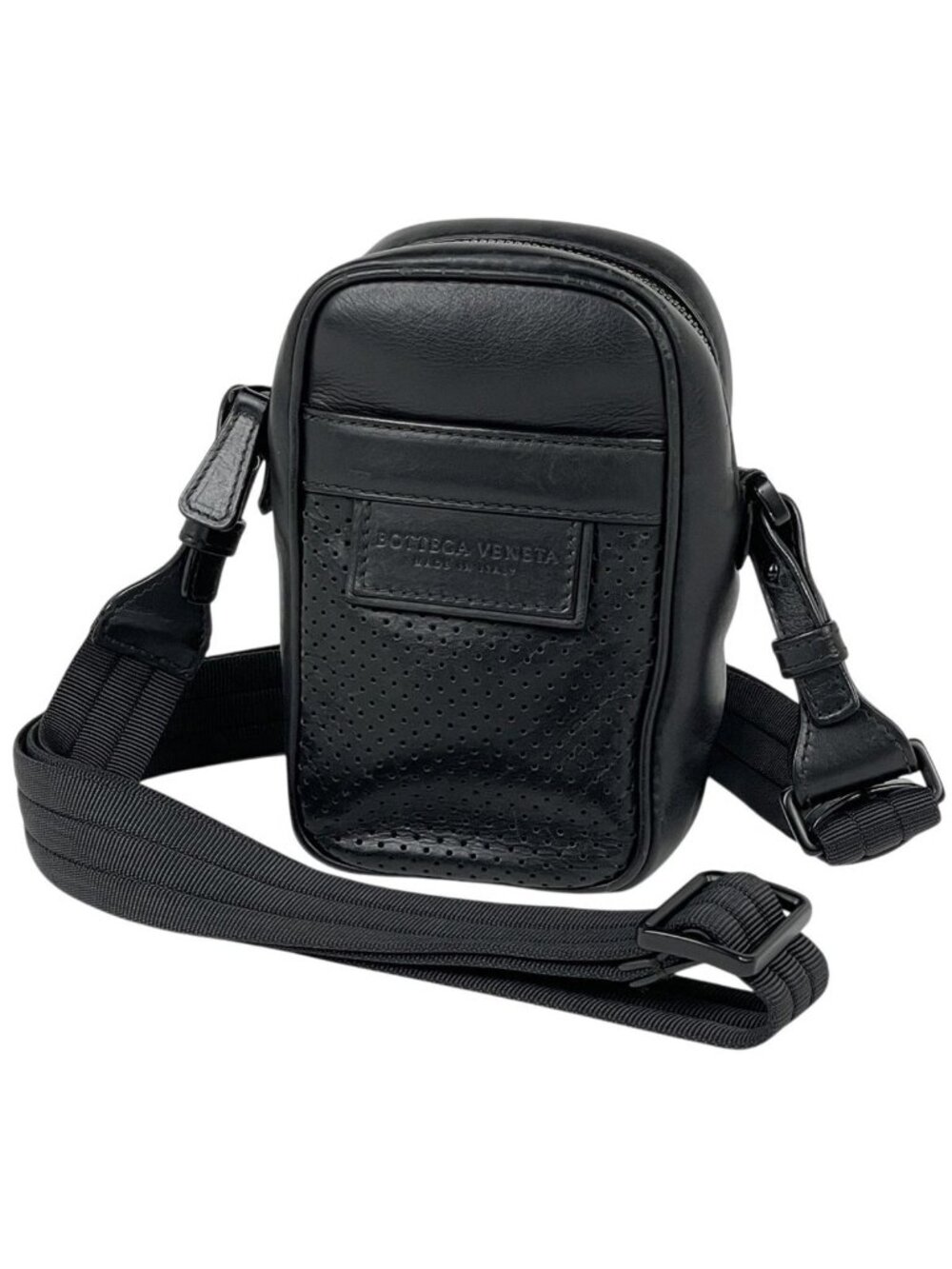 Bottega Veneta Leggero Shoulder Pouch Perforated Bag Leather Black